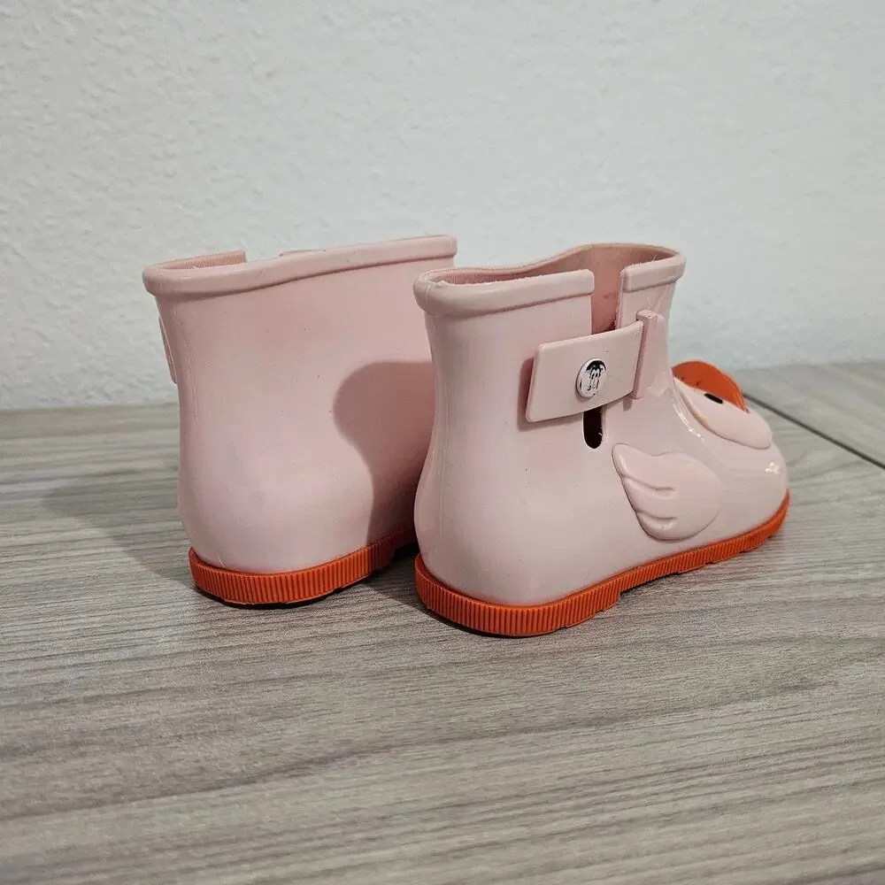 Mini Melissa Sugar Rain II Slip On Boot Pink Orange Duck Face Toddler USA 8